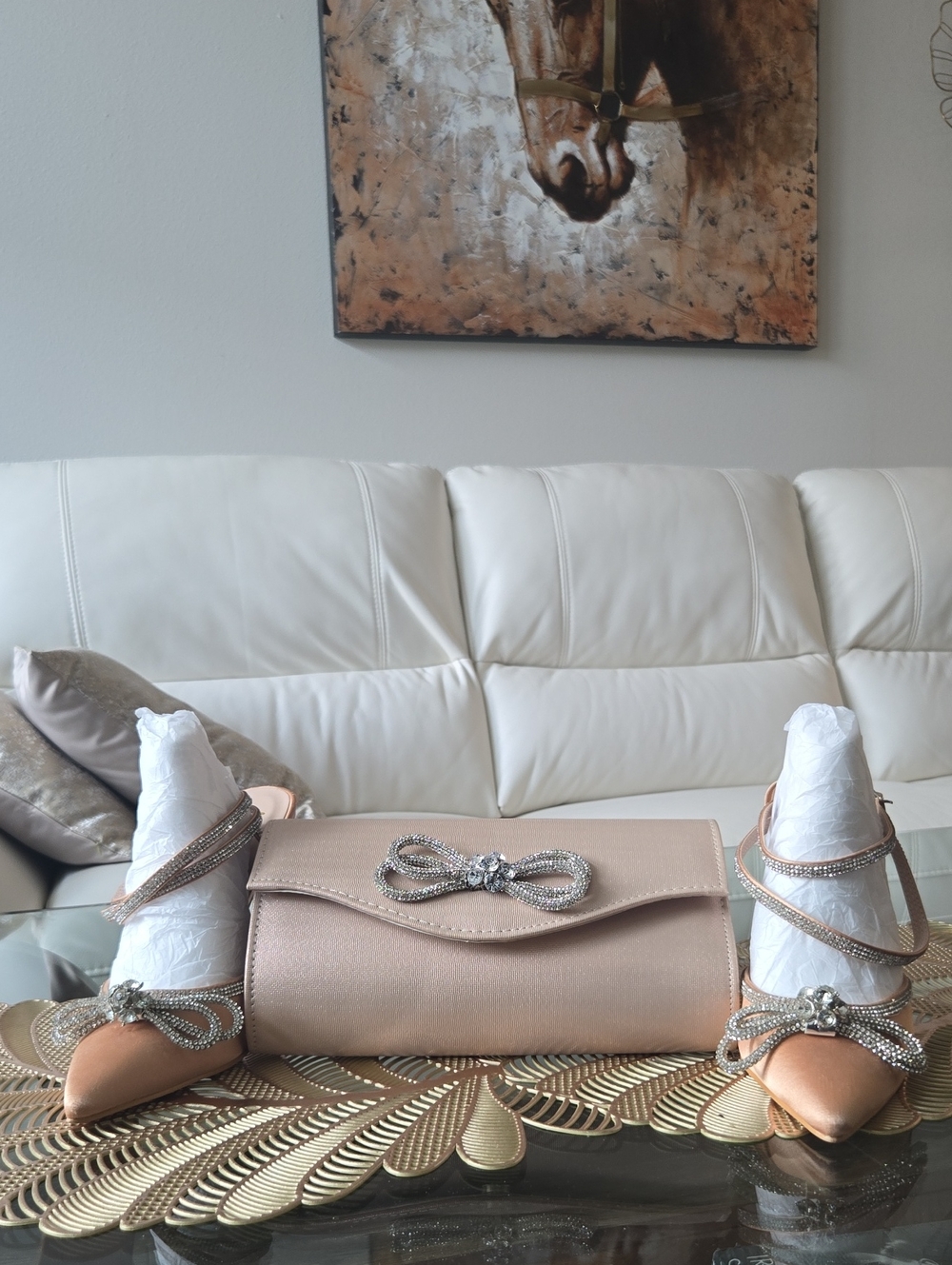 Rose Gold Crystal Heels w/ Matching Clutch Purse (Mach&Mach DUPE)